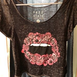 Free State Crop Top Flowered Lip Print